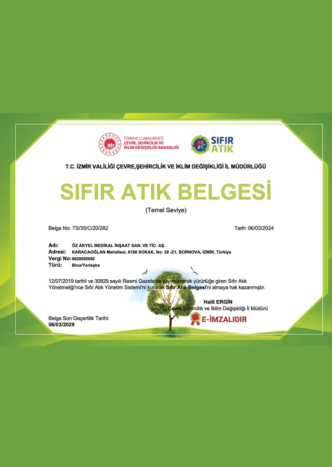Sıfır Atık Sertifikası