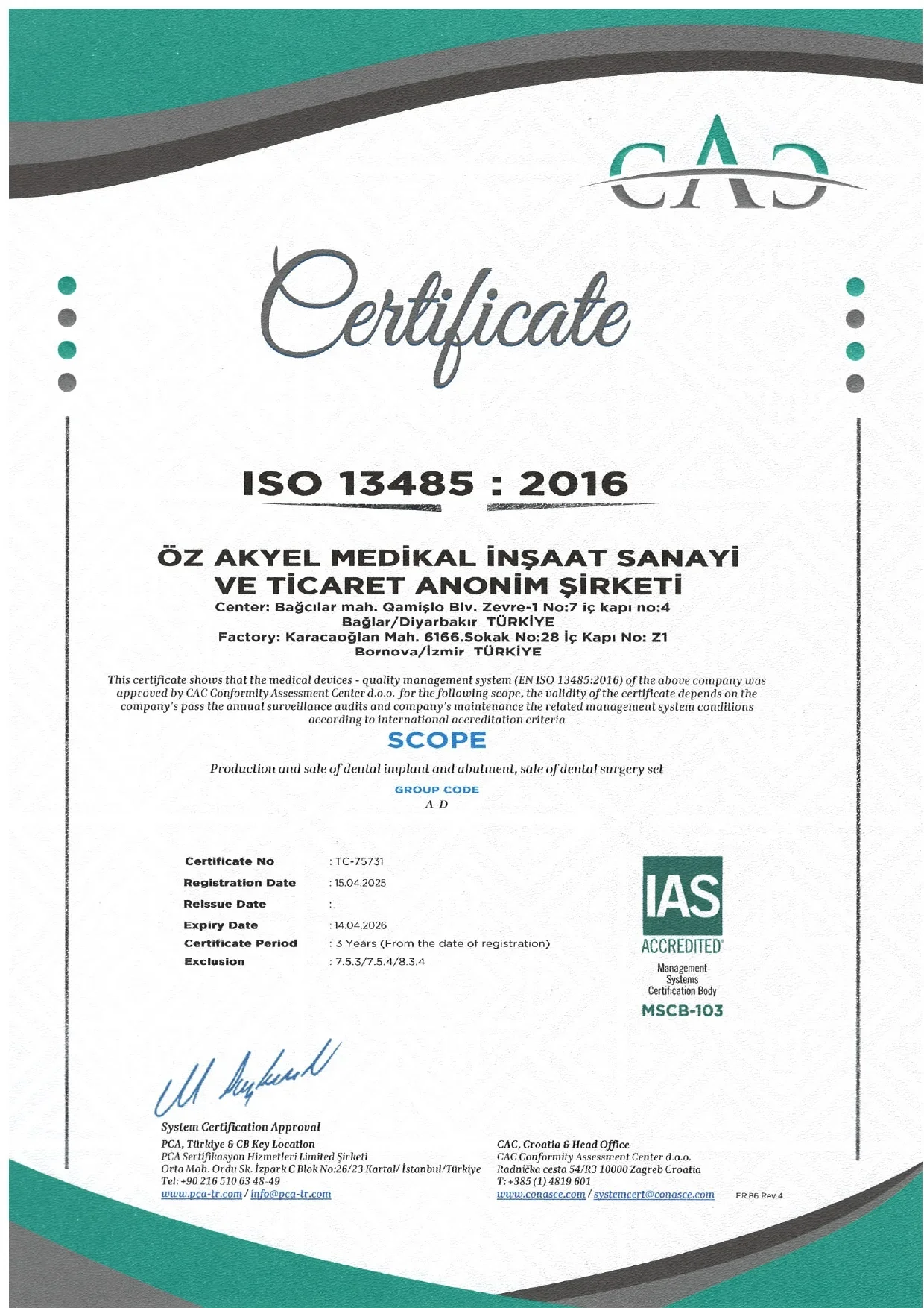 ISO : 13485